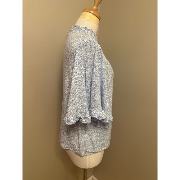 Maeve x Anthropologie Aveiro Flutter-Sleeved Buttondown Blue Motif Sz Medium - Picture 4 of 9